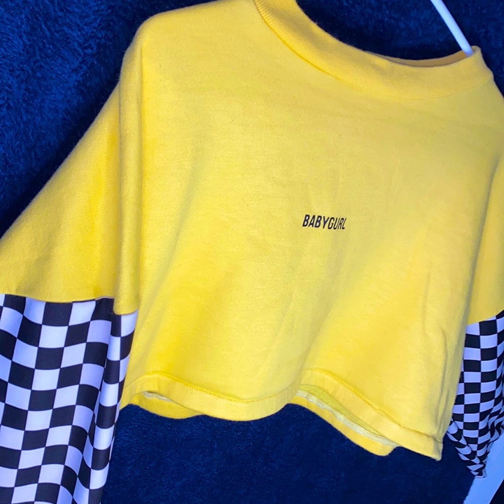 Cropped black, white, & yellow long sleeve